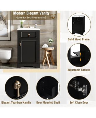 20" Solid Wood & MDF Bathroom Vanity with Ceramic Sink, Soft-Close Door, Adjustable Shelf & Door Rack Organizer