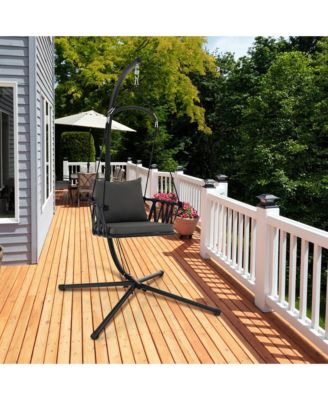 Swing Chair w/ Stand Patio Hanging Swing Chair w/ Comfortable Seat & Back Cushions