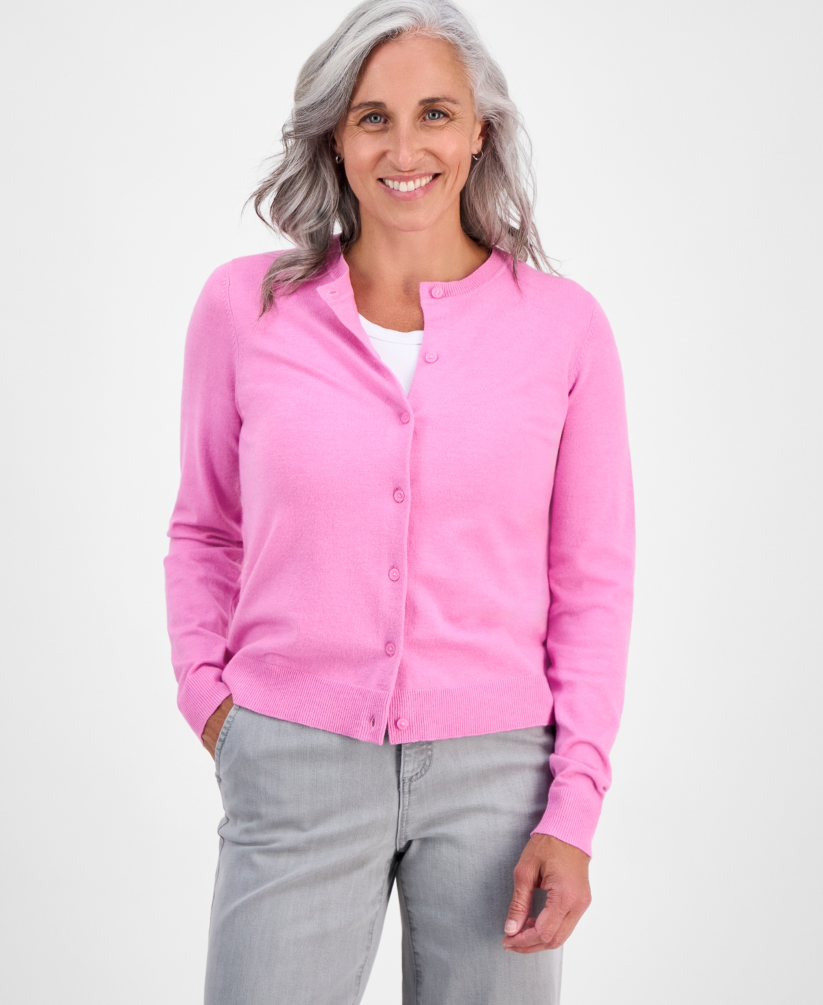 Style & Co Petite Crewneck Cardigan, Macy's Exclusive In Pink