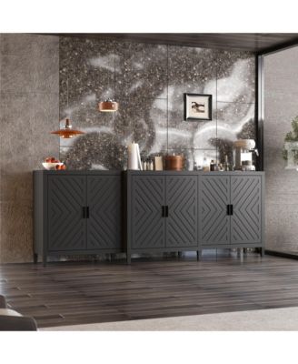 High quality black hemp flour multifunctional four door dressing table, wooden storage cabinet, side cabinet