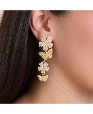 Vertical Butterfly Drop Earrings with Shiny Gold Finish