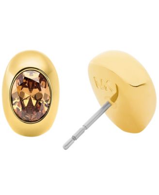 Gold-Tone Oval Stone Stud Earrings