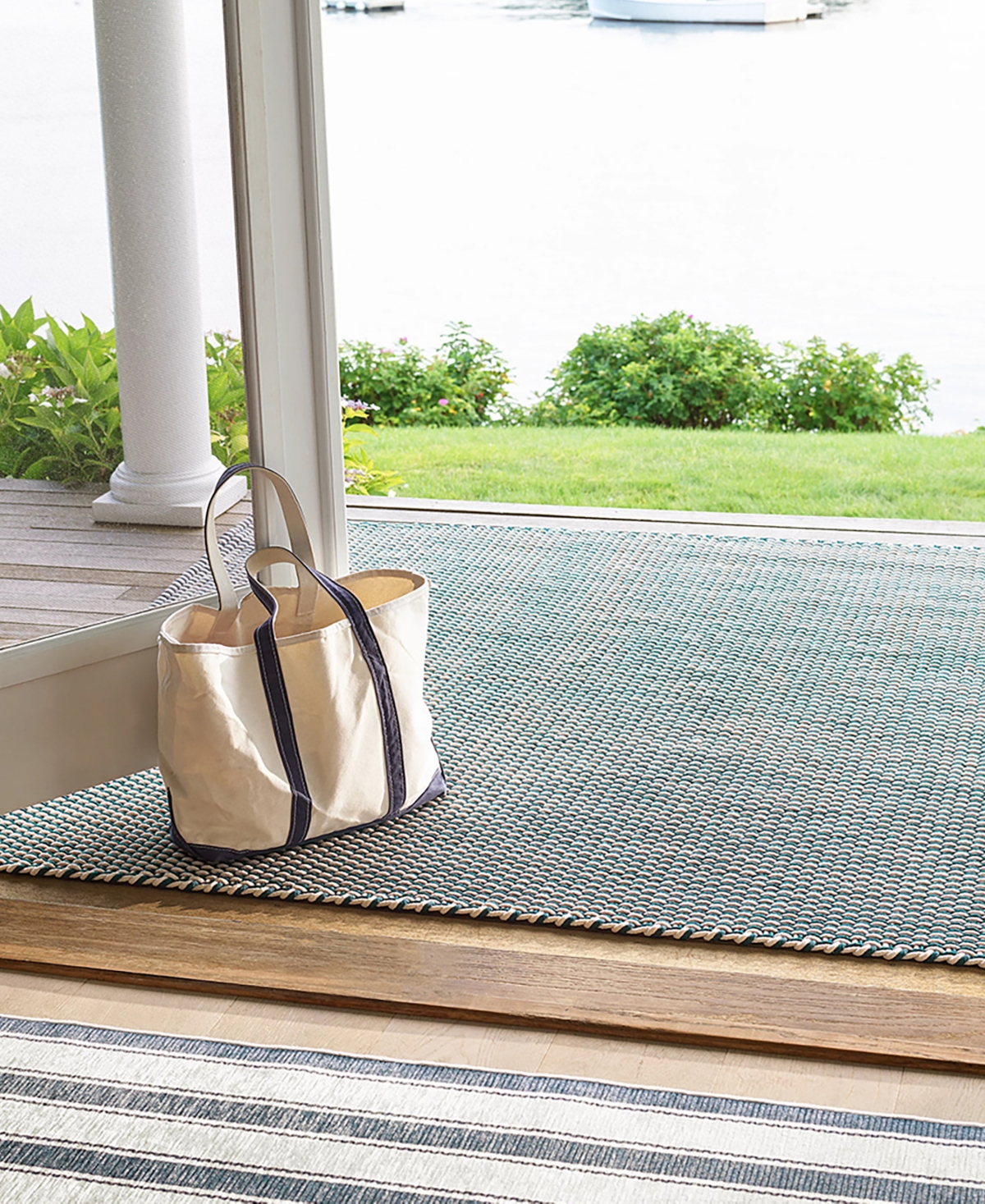 Dash And Albert Rugs By Annie Selke Blue Awning Machine Washable Da2033 5'x8' Area Rug In Blue