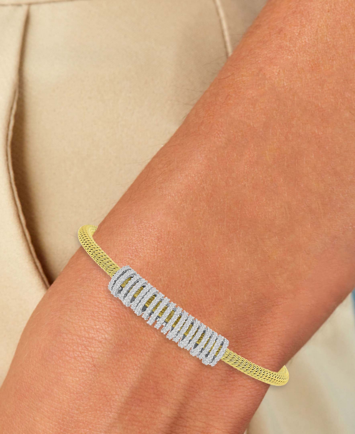 Macy's Cubic Zirconia Rondelle Woven Link Cuff Bracelet In Gold