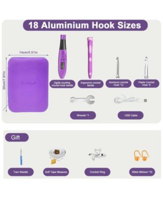 18 Size Counting Crochet Hooks Set, Light Up Crochet Hooks for Stitch & Row Counter, Lighted Crochet Needles Kit with Case,Purple