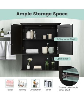 2-Door Wall Mount Bathroom Storage Cabinet with Open Shelf