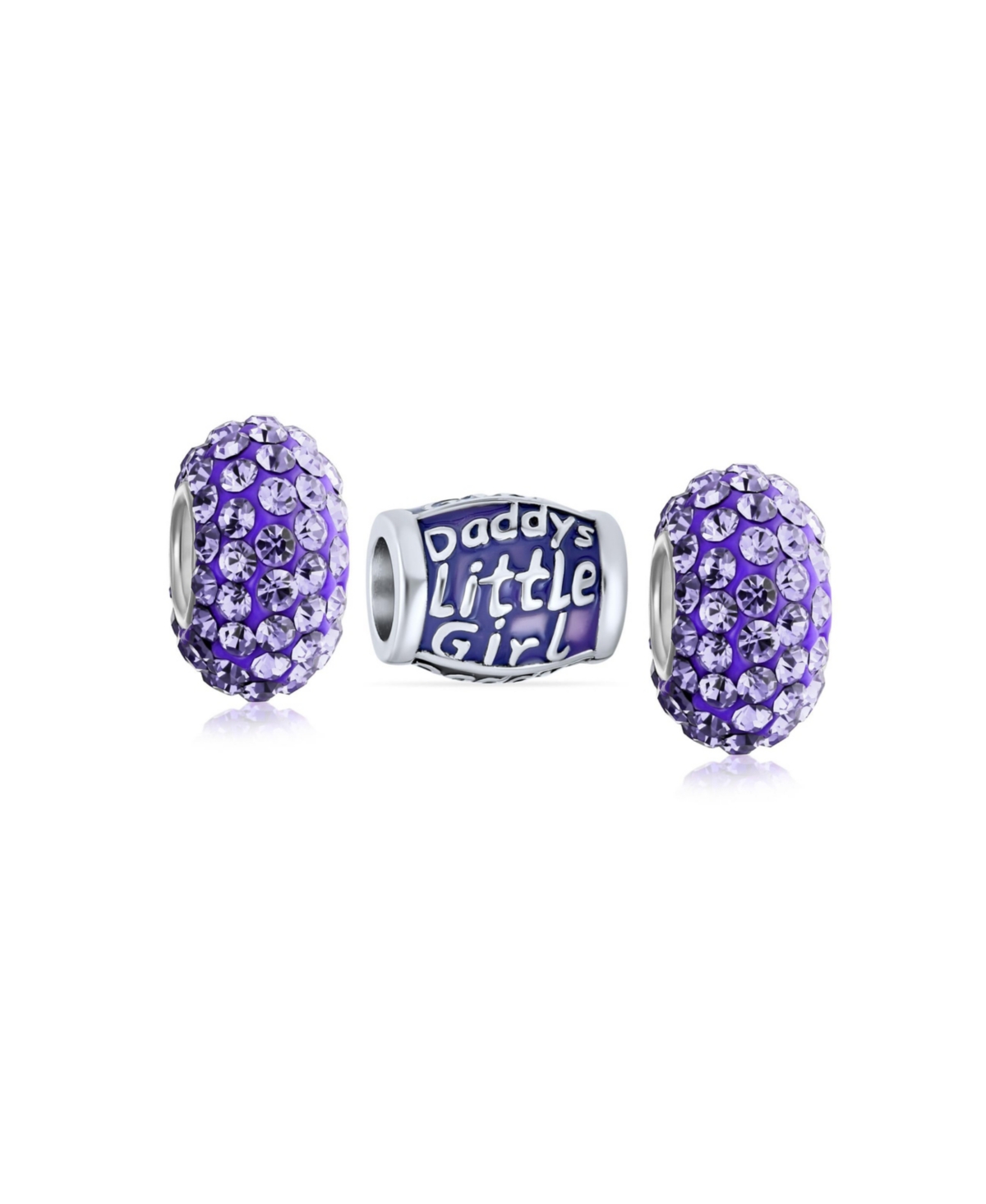Set of 3 Daddy's Little Girl & Solid Lilac Purple Crystal Spacer Charm Bead Sterling Silver for European Bracelet - Blue set