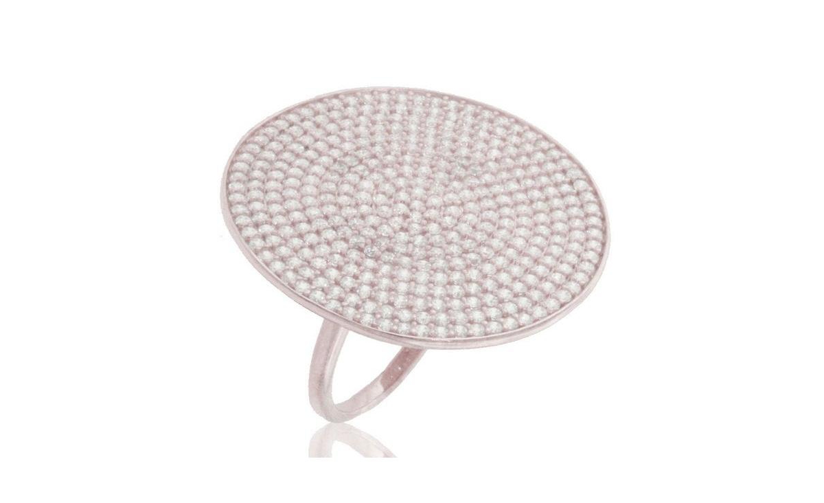 Suzy Levian Cubic Zirconia Sterling Silver Pave Round Medallion Ring - Silver
