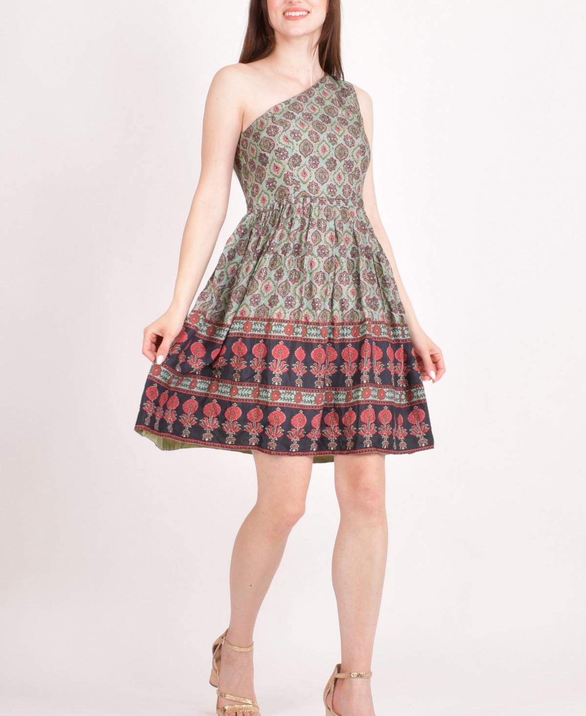 Women's One Shoulder Mini Dress - Green