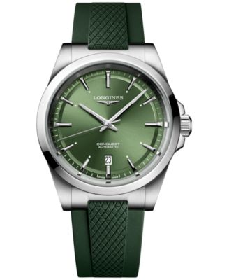 Men's Conquest Automatic Green Rubber Watch 41mm