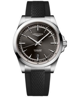 Men's Conquest Automatic Black Rubber Watch 41mm