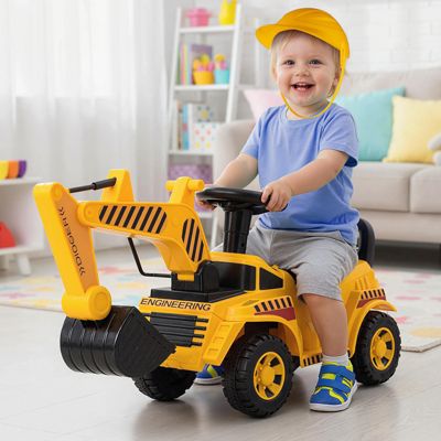 Ride on Toddler Car w/ Safety Helmet Ride on Excavator Car w/ Under-Seat Storage