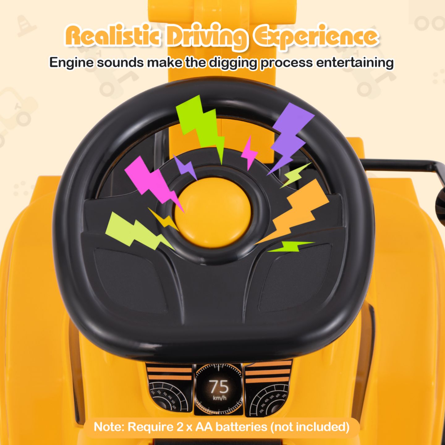 Детская игрушка Gymax Ride-On Excavator with Adjustable Shovel, Engine Sound & Anti-Tipping Base, 33 lbs Capacity, Ages 19-36 Months, цвет: Жёлтый — фото 10