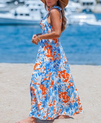 Women's Cerulean Waltz Floral Maxi Beach Dress