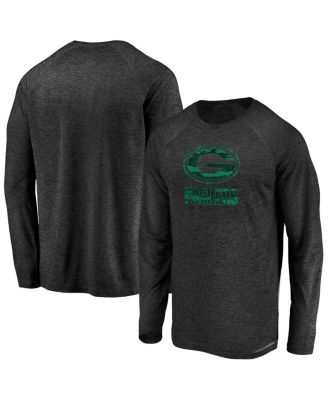Fanatics - Men's Black Green Bay Packers Iconic Striated Dark Logo Raglan Long Sleeve T-Shirt