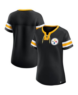 Fanatics - Women's Black Pittsburgh Steelers Lace-Up Bling T-Shirt