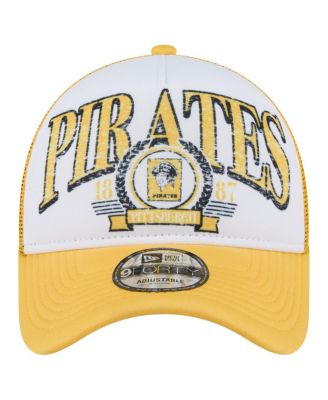 Men's White/Gold Pittsburgh Pirates Distressed 9FORTY A-Frame Adjustable Trucker Hat