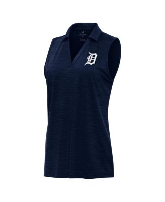 Antigua - Women's Heather Navy Detroit Tigers Layout Sleeveless Polo Shirt