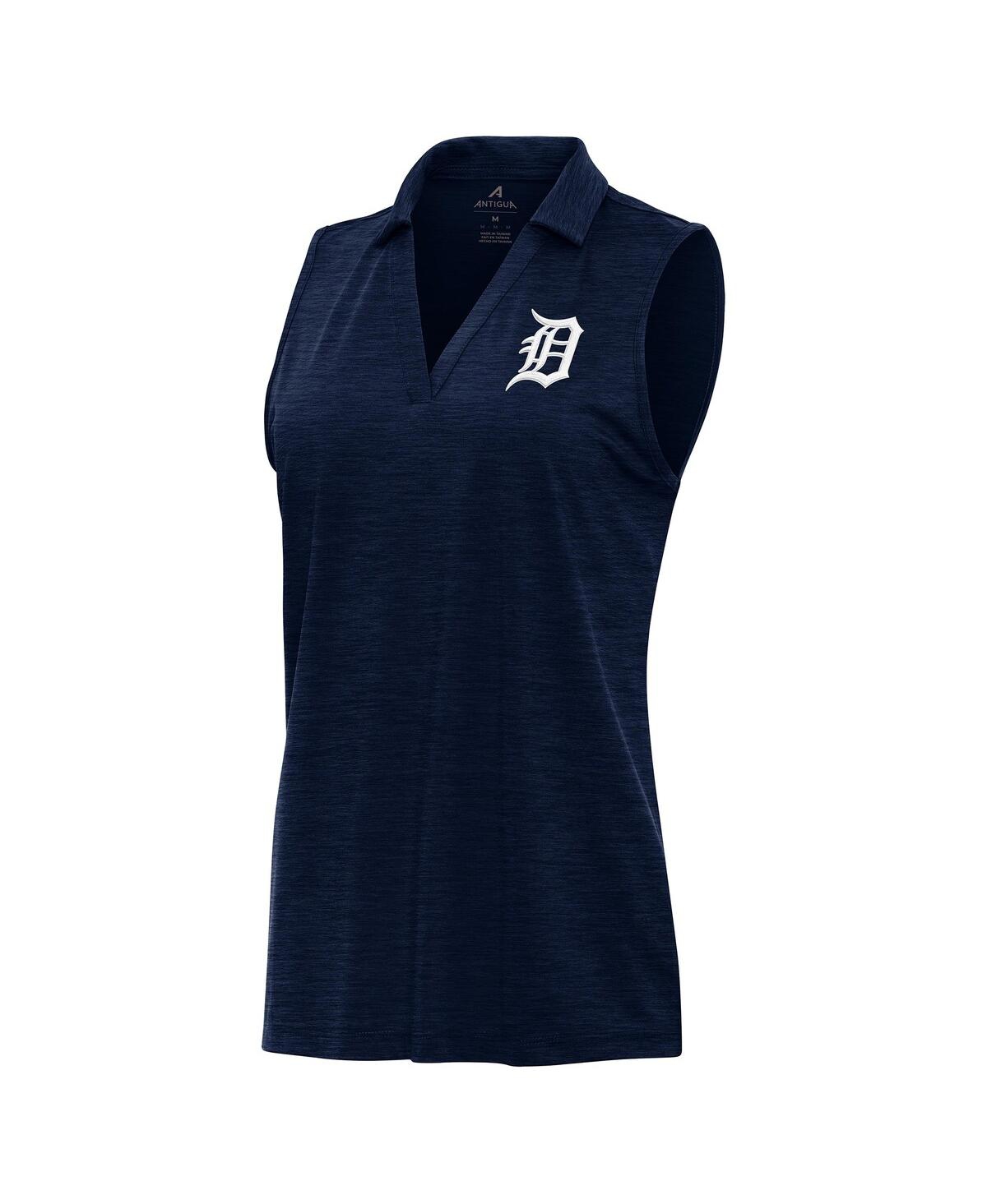 Women's Heather Navy Detroit Tigers Layout Sleeveless Polo Shirt - Heather Navy