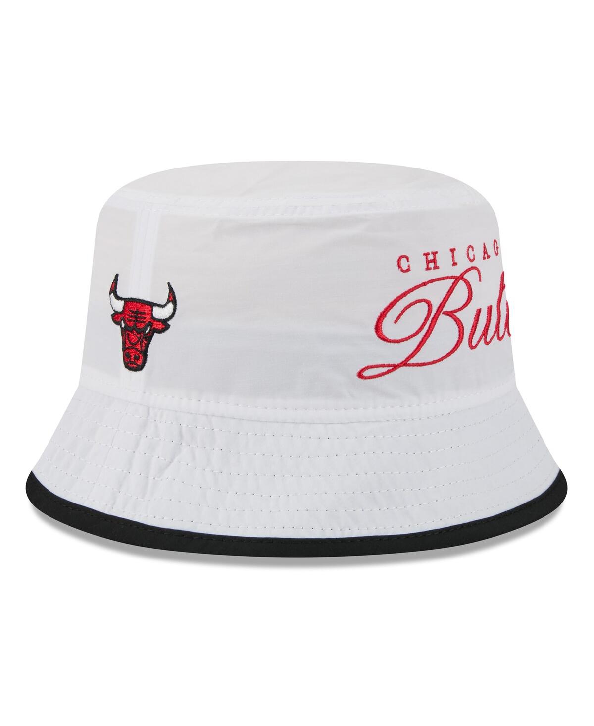 New Era Men's White/black Chicago Bulls 2025 Nba Draft Nylon Bucket Hat