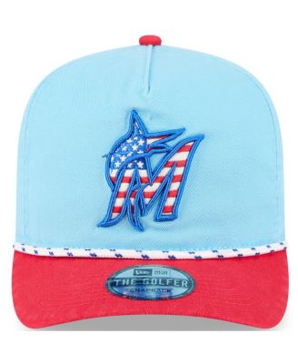 Men's Light Blue/Red Miami Marlins 2025 Fourth of July Golfer Snapback Hat