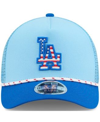 Men's Light Blue/Royal Los Angeles Dodgers 2025 Fourth of July 9FORTY A-Frame M-Crown Adjustable Trucker Hat