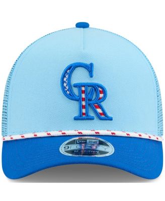 Men's Light Blue/Blue Colorado Rockies 2025 Fourth of July 9FORTY A-Frame M-Crown Adjustable Trucker Hat