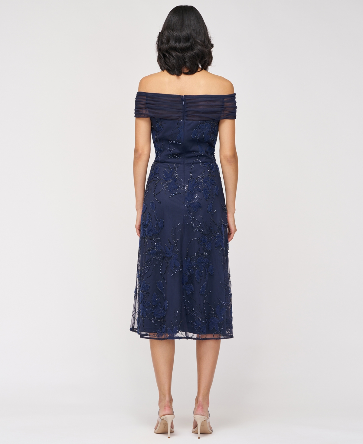 Js Collections Gemma Beaded Floral Off The Shoulder Cocktail Dress In Blue