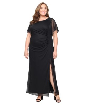 Flutter Sleeves Long Gown with Slit Turquoise Plus Size