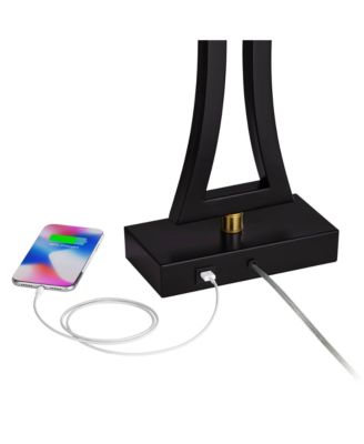 Roxie Modern Table Lamps 31" Tall Set of 2 Black Metal with USB Charging Port White Rectangular Shade for Bedroom Living Room Bedside