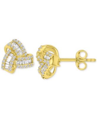 2-Pc. Set Cubic Zirconia Round & Baguette Love Knot Pendant Necklace & Coordinating Stud Earrings in 14k Gold-Plated Sterling Silver