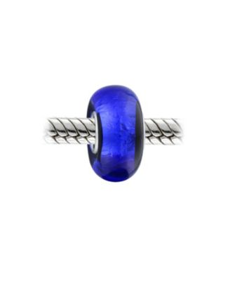 Set of 2 Navy Blue Foil Murano Glass Glass Charm Bead with Sterling Silver Core