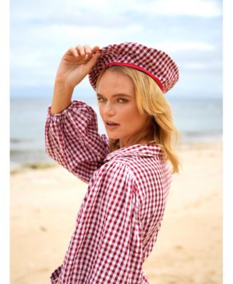 SIMONE Gingham Beret Hat In Red