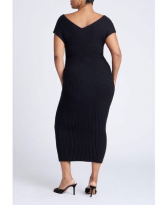 Women's Plus Size Cross Front Rib Midi Sweater Dress
