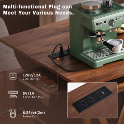 CASAINC 55.5" Wood Drop Leaf with Barn Door, Power Outlet & Spice Rack Kitchen Island