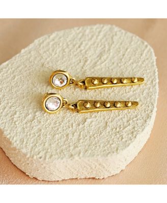 12k Gold Plated Cubic Zirconia Post With Textured Spike Charm Earrings