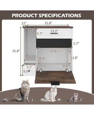 32" Kitchen Cabinet Hidden with 2 Drawers and Door, Cat House End Table