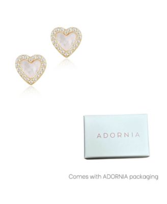 Gold Mother of Pearl Mini Halo Heart Stud Earrings