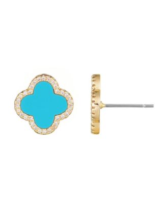 Cubic Zirconia Halo Clover Stud Earrings