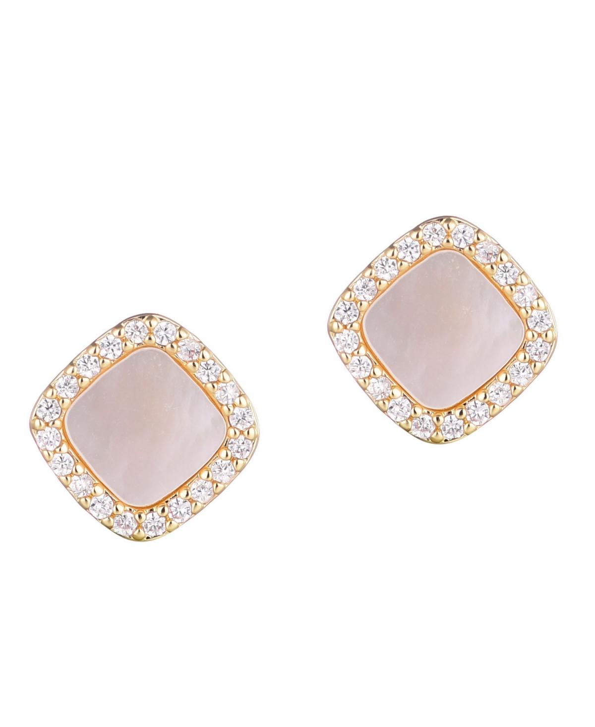 Gold Cushion-Shaped Mother of Pearl Halo Stud Earrings - White