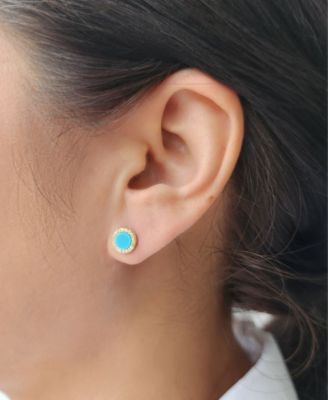 Gold Turquoise Circle Halo Stud Earrings