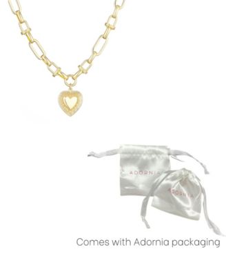 Gold Chunky Mixed Link Chain Fluted Heart Necklace