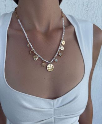 Gold Cultivated Pearl Charm Strand Necklace