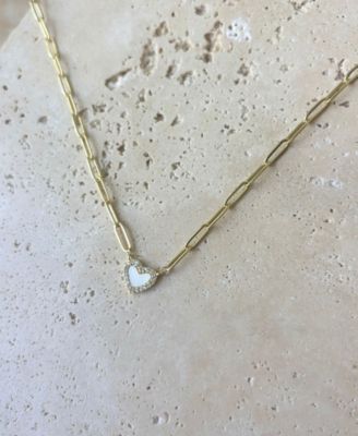 Gold Mother of Pearl Mini Heart Chain Necklace