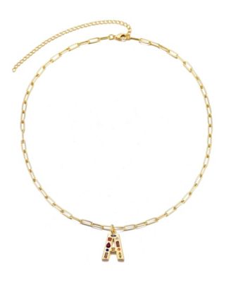 Gold Crystal Funky Initial Paperclip Chain Necklace