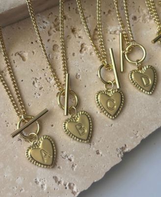 Gold Heart Initial Toggle Necklace