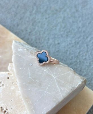 Rose Gold Cubic Zirconia Black Halo Clover Ring