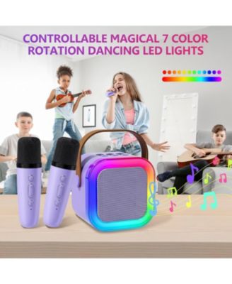 Mini Karaoke Machine for Kids, Bluetooth Speaker with 2 Wireless Mics, LED Lights, Fun Birthday Gift for Girls & Boys, Ages 3-12+ (Purple)