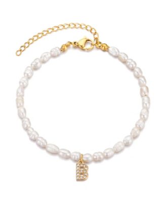 ADORNIA - Gold Freshwater Cultivated Pearl Cubic Zirconia Letter Bracelet White B