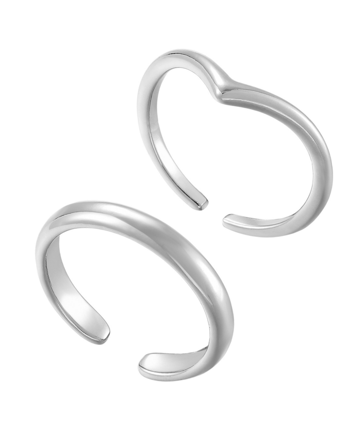Adjustable Chevron and Double Line Toe Ring Set - Silver